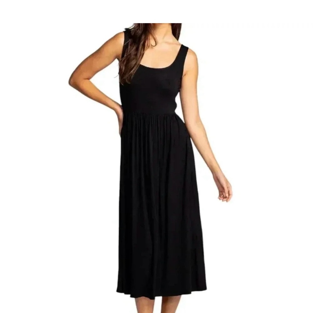 Pink Martini Lorna Dress Black Bamboo  Midi Length Stretch Easy Fit Women's Med